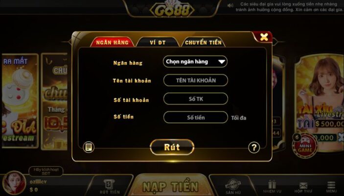 Rút tiền Go88 về ngân hàng